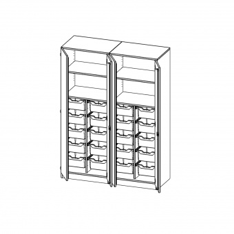 ErgoTray Schrank, zweiteilig, 4reihig, viertürig, zweiteilig, 20 hohe Boxen, B/H/T 140,6x190x50cm 